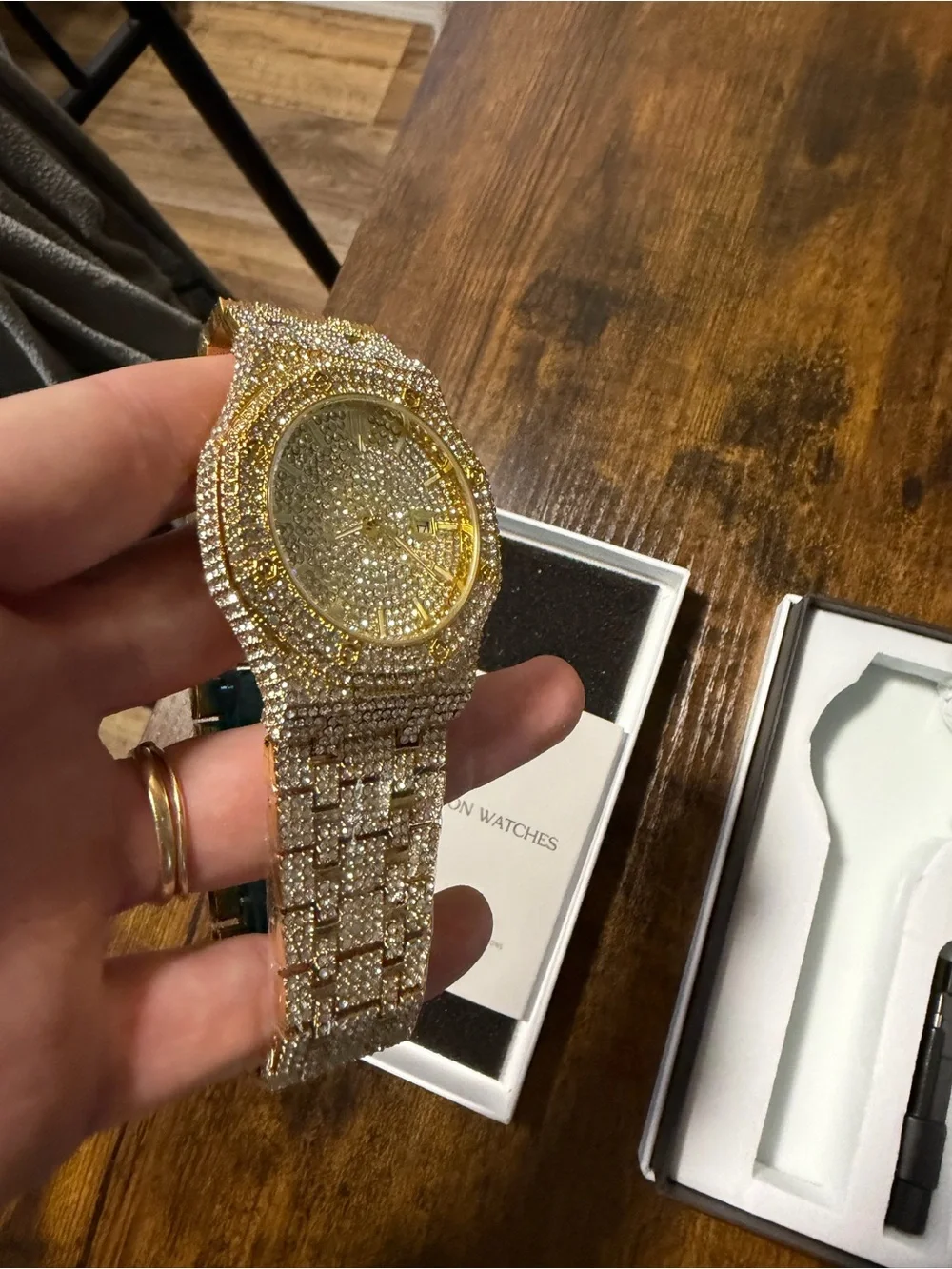 Gold Tone Pavé Crystal Men's Bracelet Watch